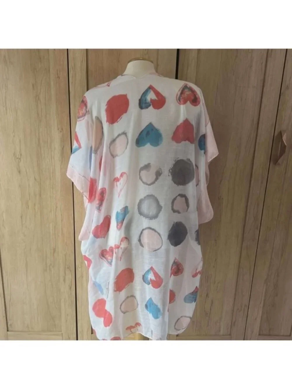 Grace Wins PS‎ Heart Polka Dot Sheer Kimono Wrap White Red Blue One Size